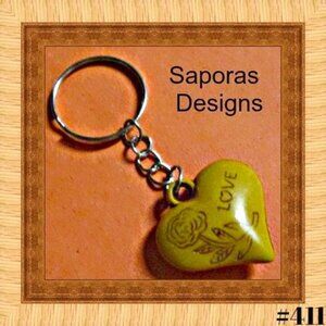 Handmade Wood Heart / Flower / Rose / Love Design Keychain